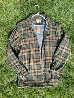 Duluth Trading Co Olive and Tan Plaid Shirt Jacket